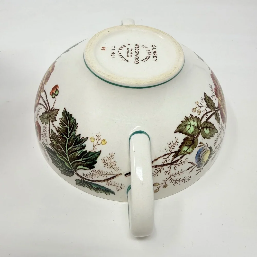 Wedgwood Surrey of Etruria Barlaston Double Handled Soup Bowl Floral Creamware